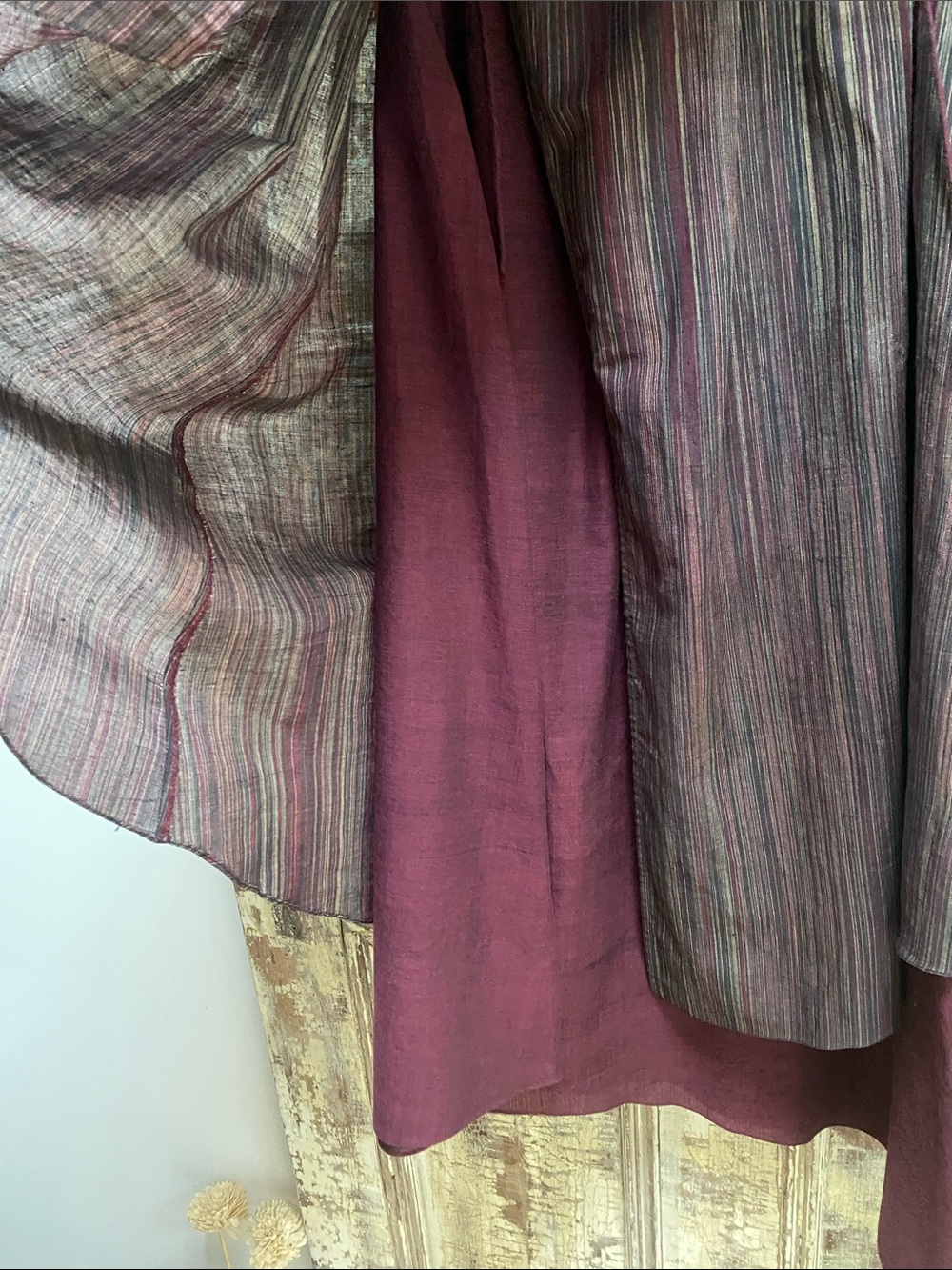 Boho Double Layered Burgundy Striped Wrap Dress, Lightweight Material, Size M - Picture 6 of 9